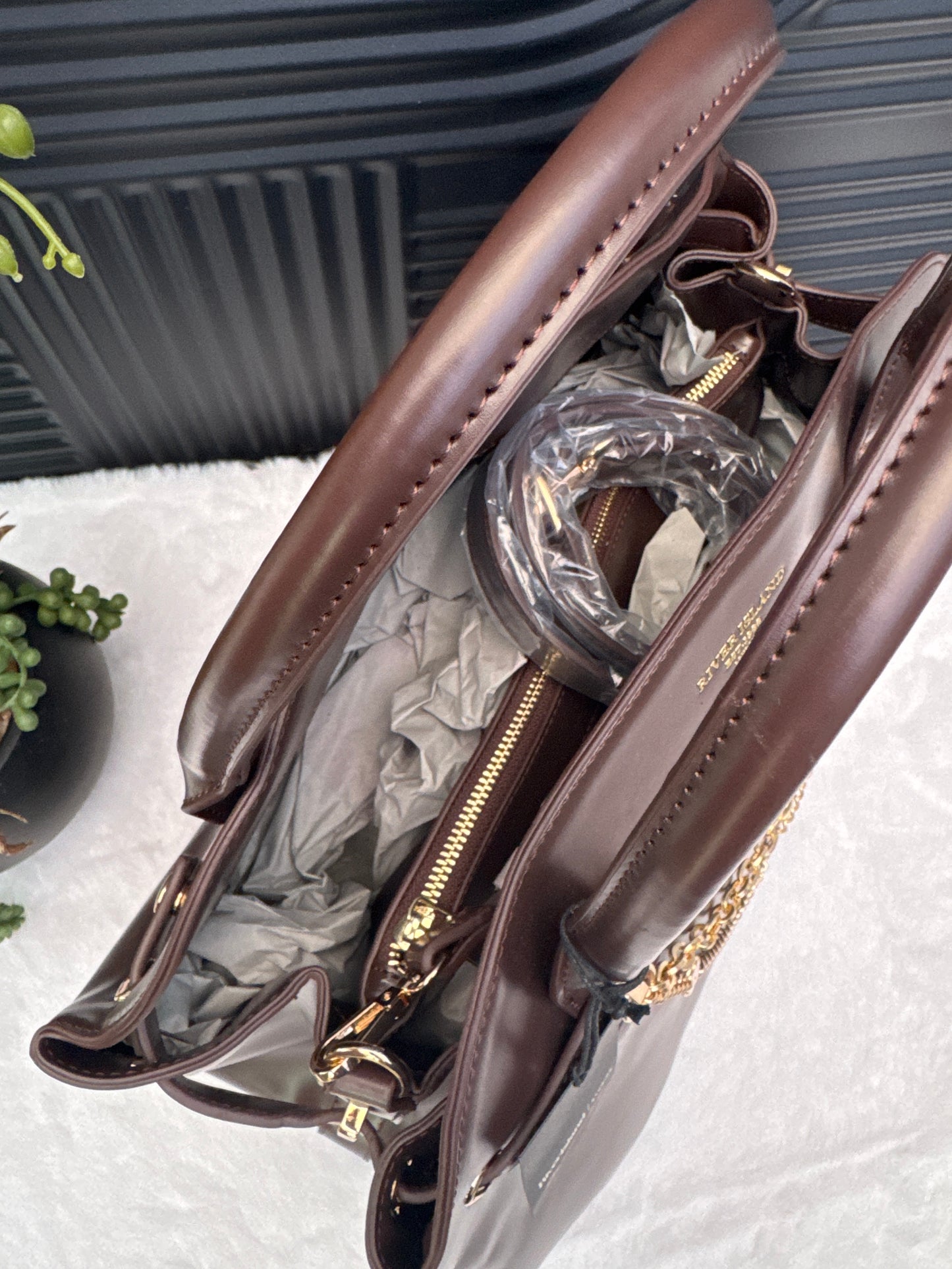 River Island Brown Charm Tote Bag