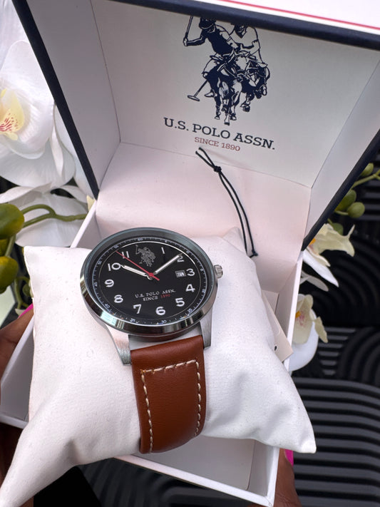 US Polo Assn Brown Leather Watch
