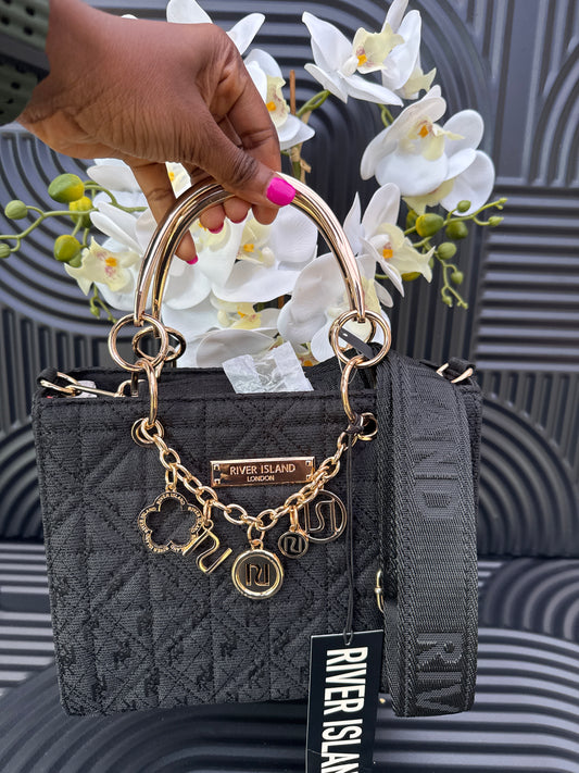 River Island Womens Tote Bag Black Jacquard Charm