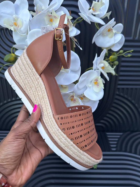 Tan Lasercut Espadrilles Wedges