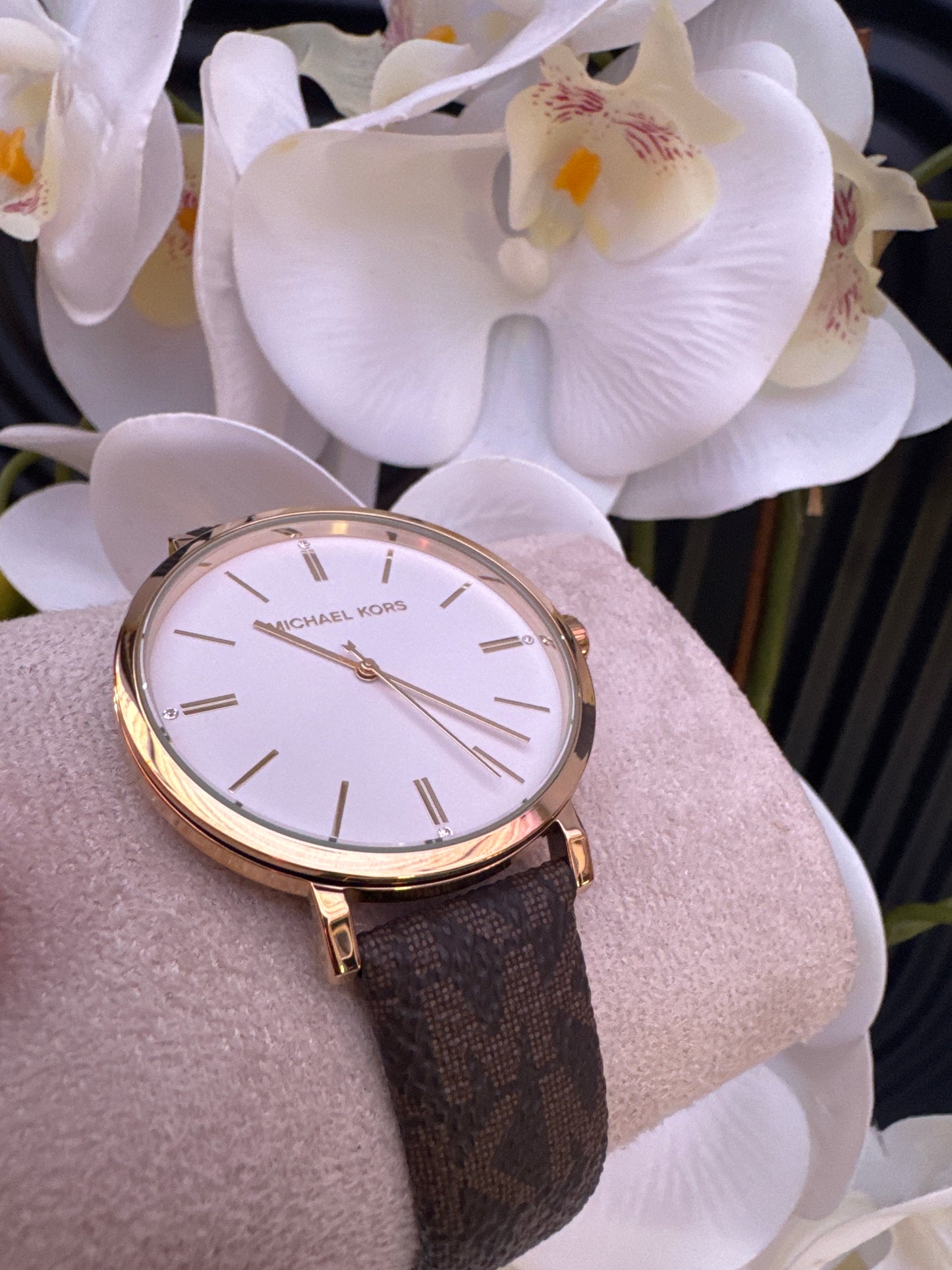 Michael Kors Monogram Leather Strap Watch