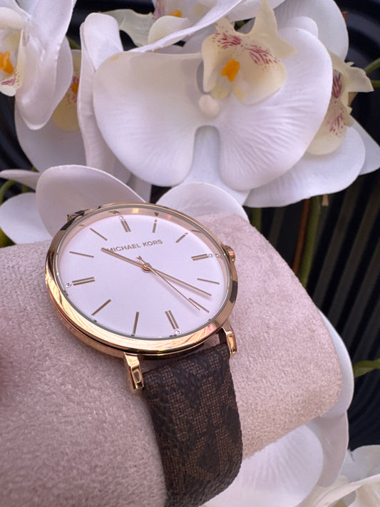 Michael Kors Monogram Leather Strap Watch
