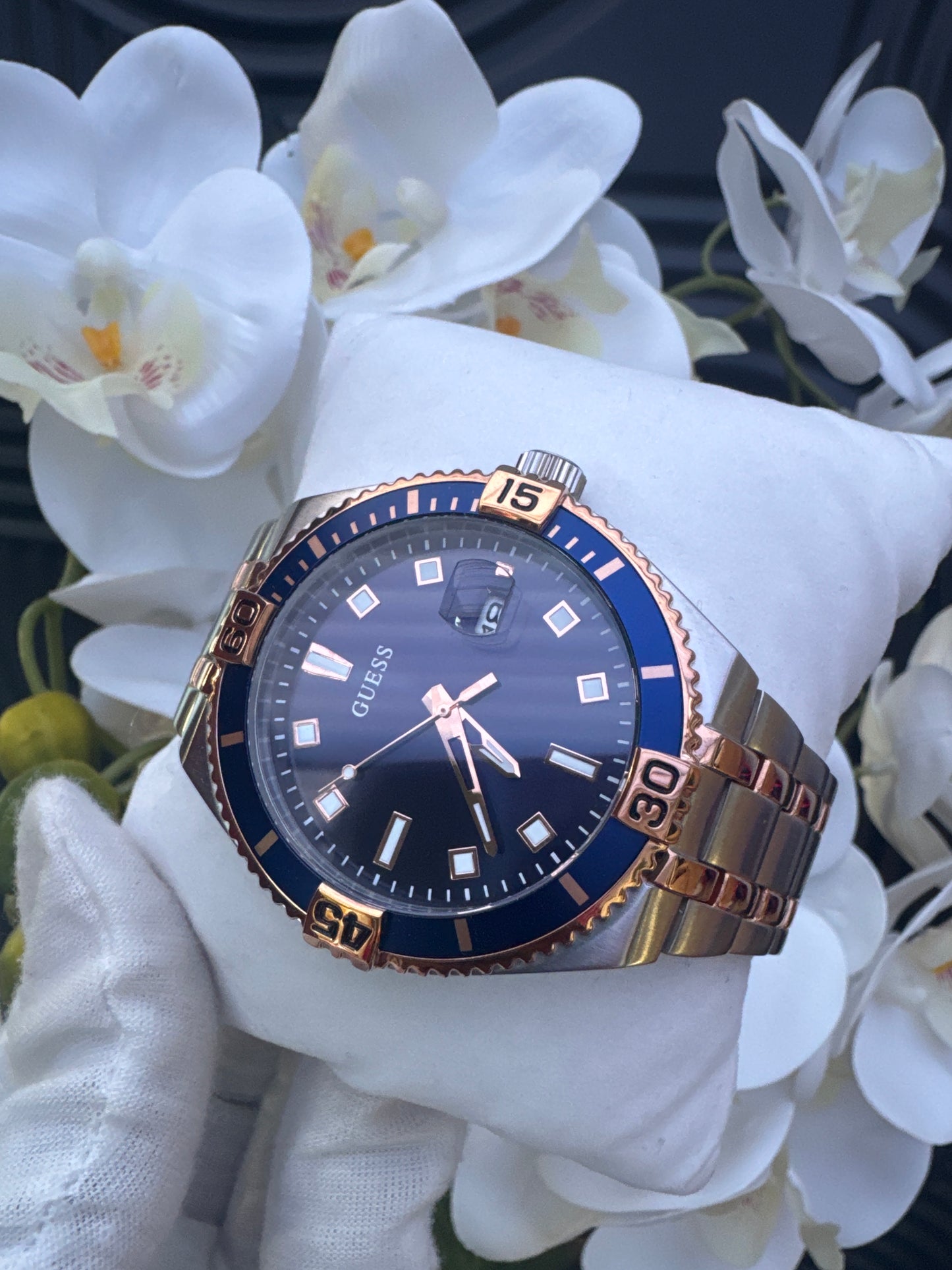 Guess Premier Blue Dial Two Tone Watch