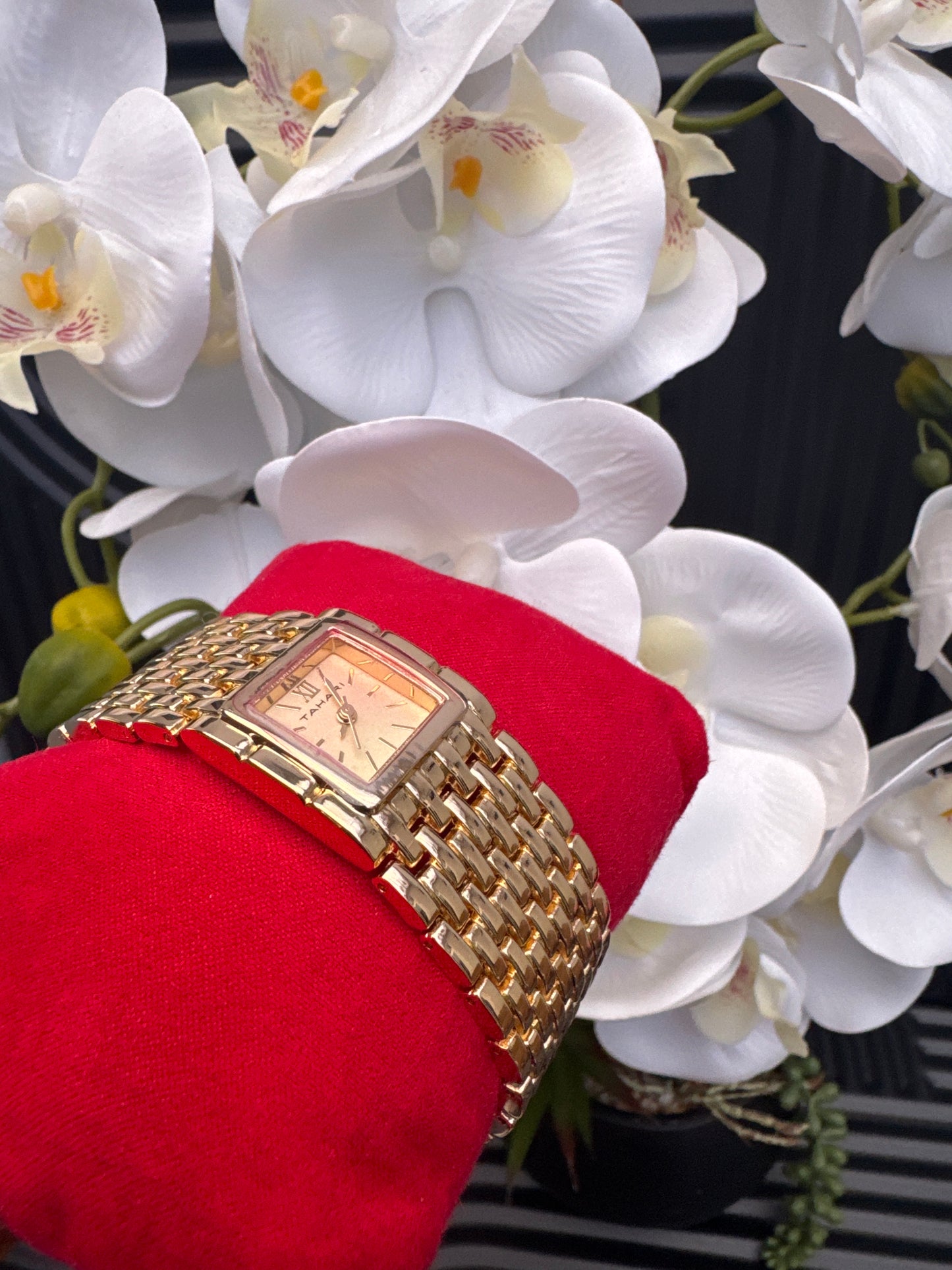 Gold Tone Square Case Watch