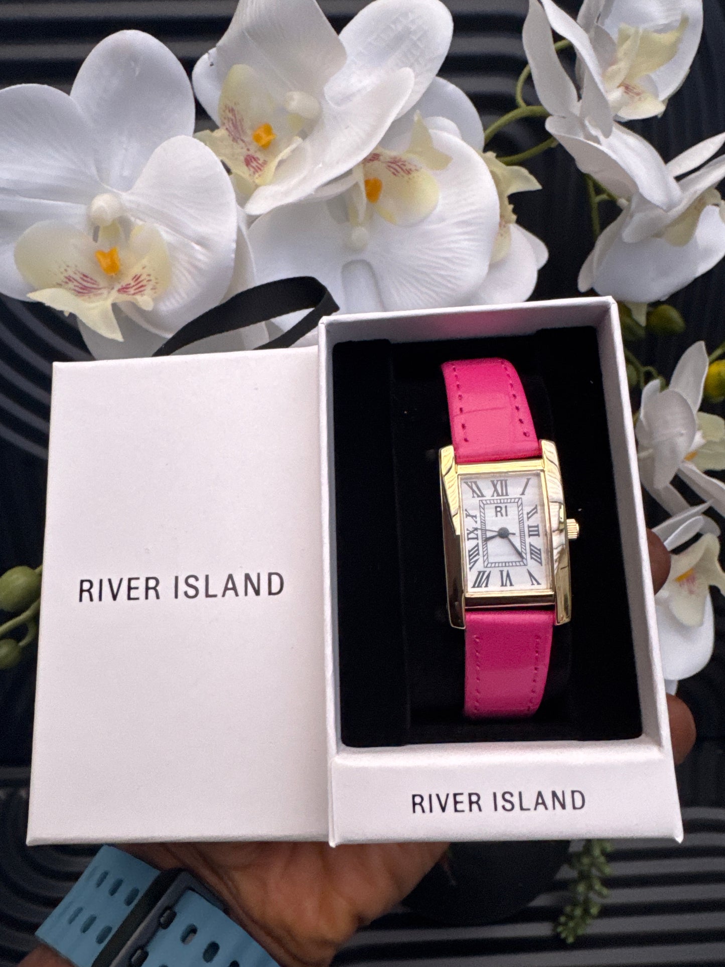 Pink  Leather Rectangular Watch
