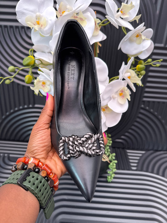 Metal Bow Trim Court Shoes
