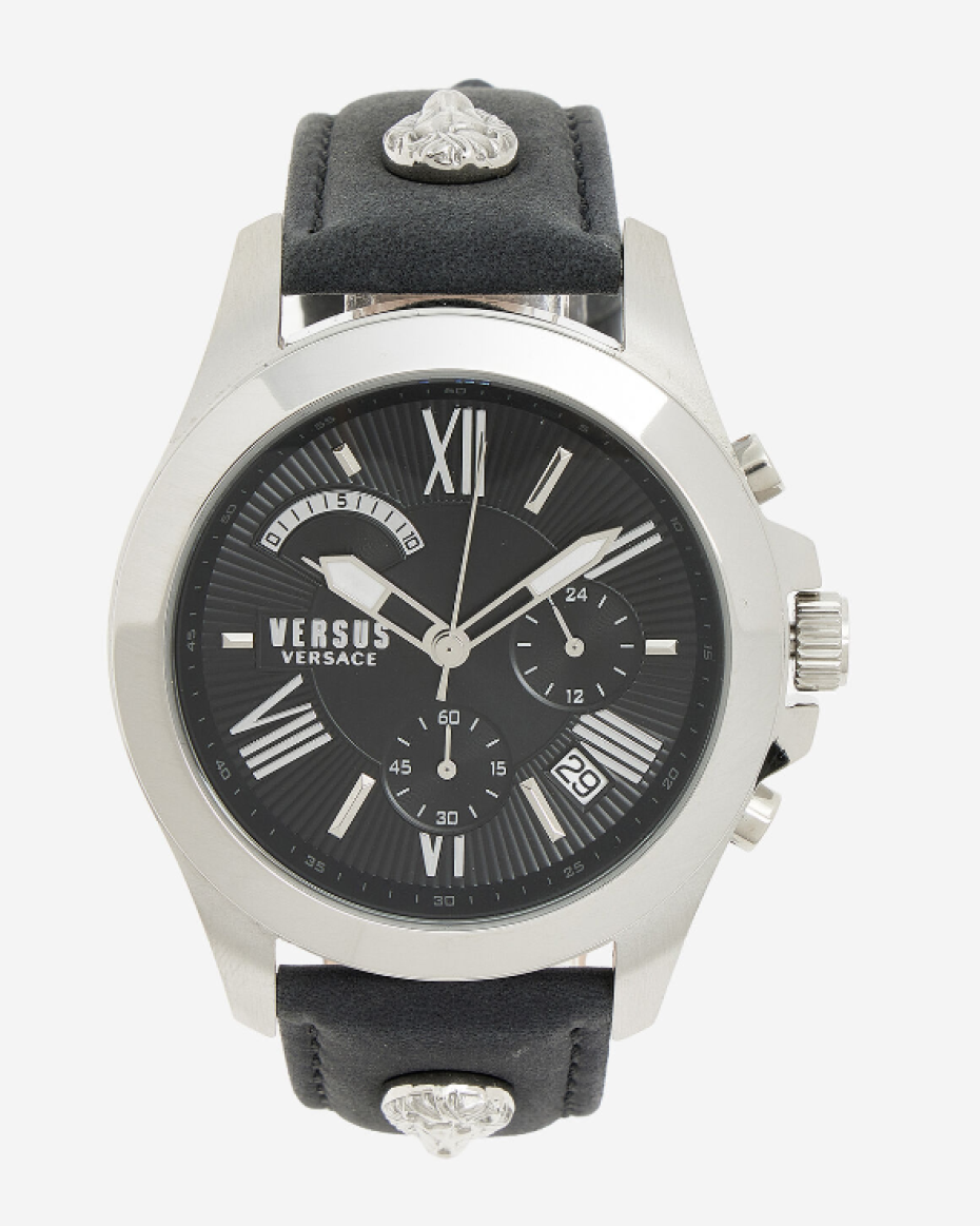 Versus Versace Black Leather Chronograph Watch