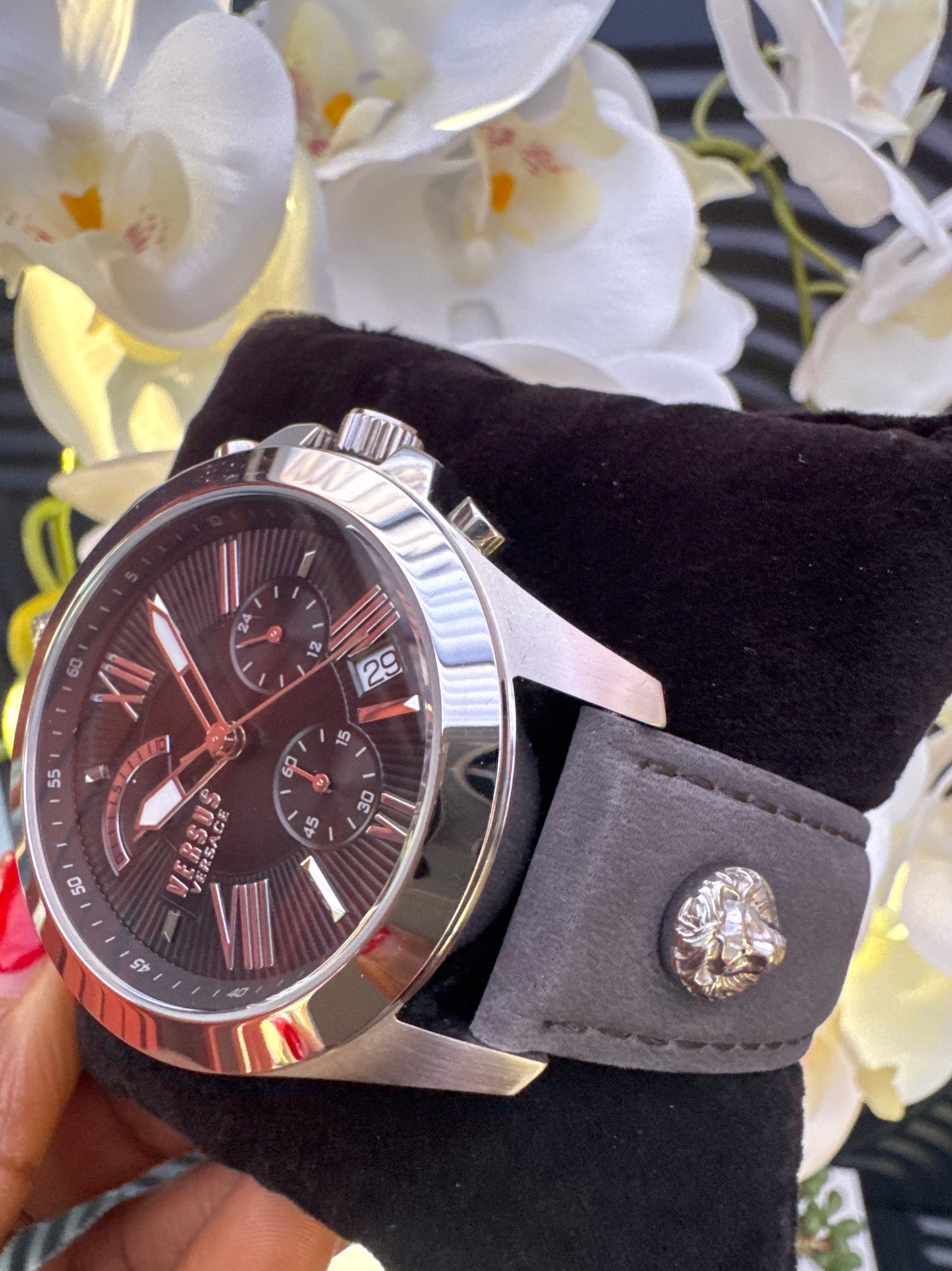 Versus Versace Black Leather Chronograph Watch