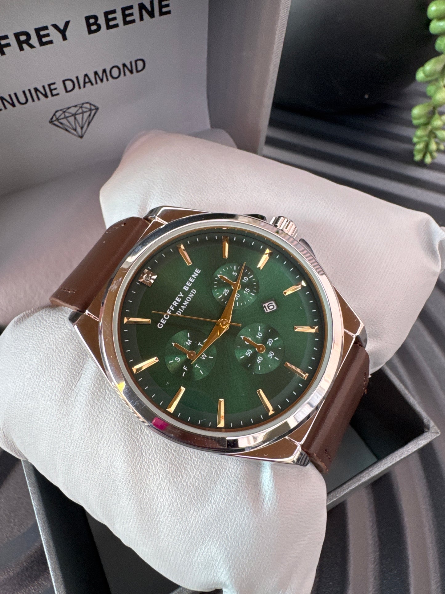 Silver Tone Brown Leather Band Watch