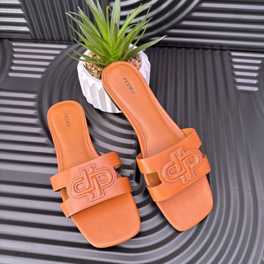 Leather Slip on Sandals in Brown