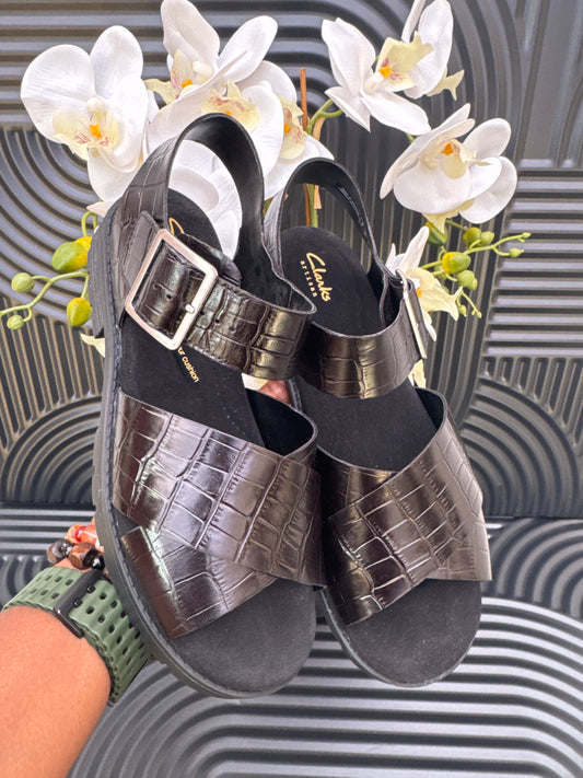 Ladies Black Crocs Leather Sandal