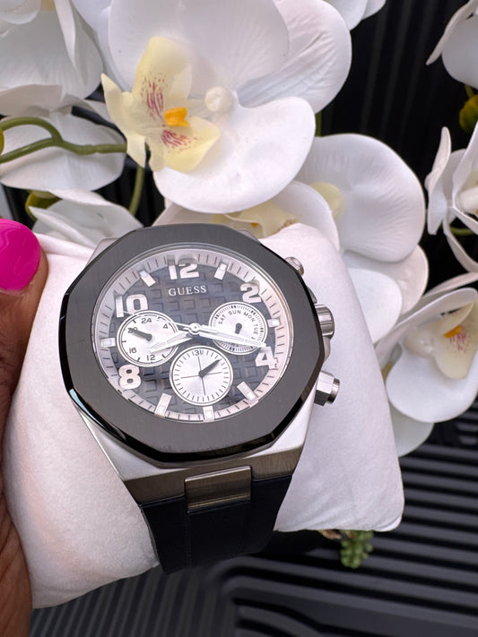 Guess  Black & Silver Tone Empire Chronograph Watch