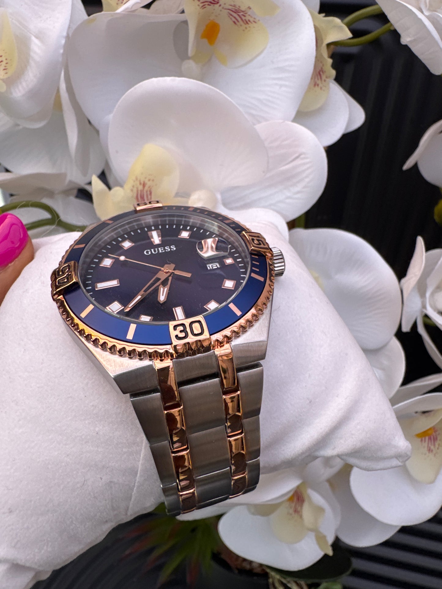 Guess Mens Premier Blue Dial Two Tone Watch