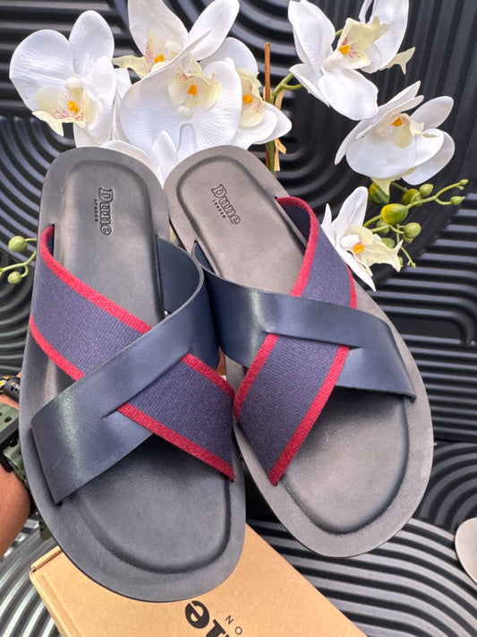 DUNE Navy Men's Cross strap slippers