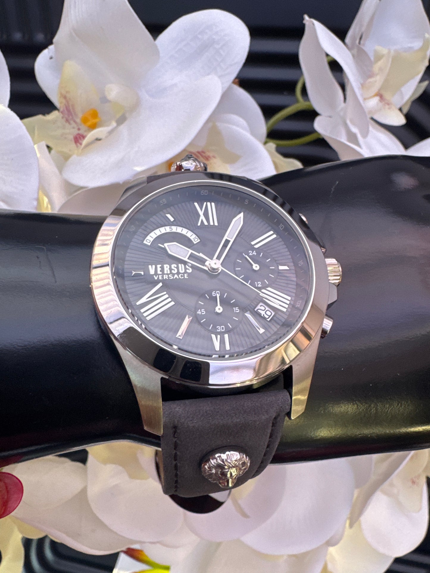 Versus Versace Black Leather Chronograph Watch