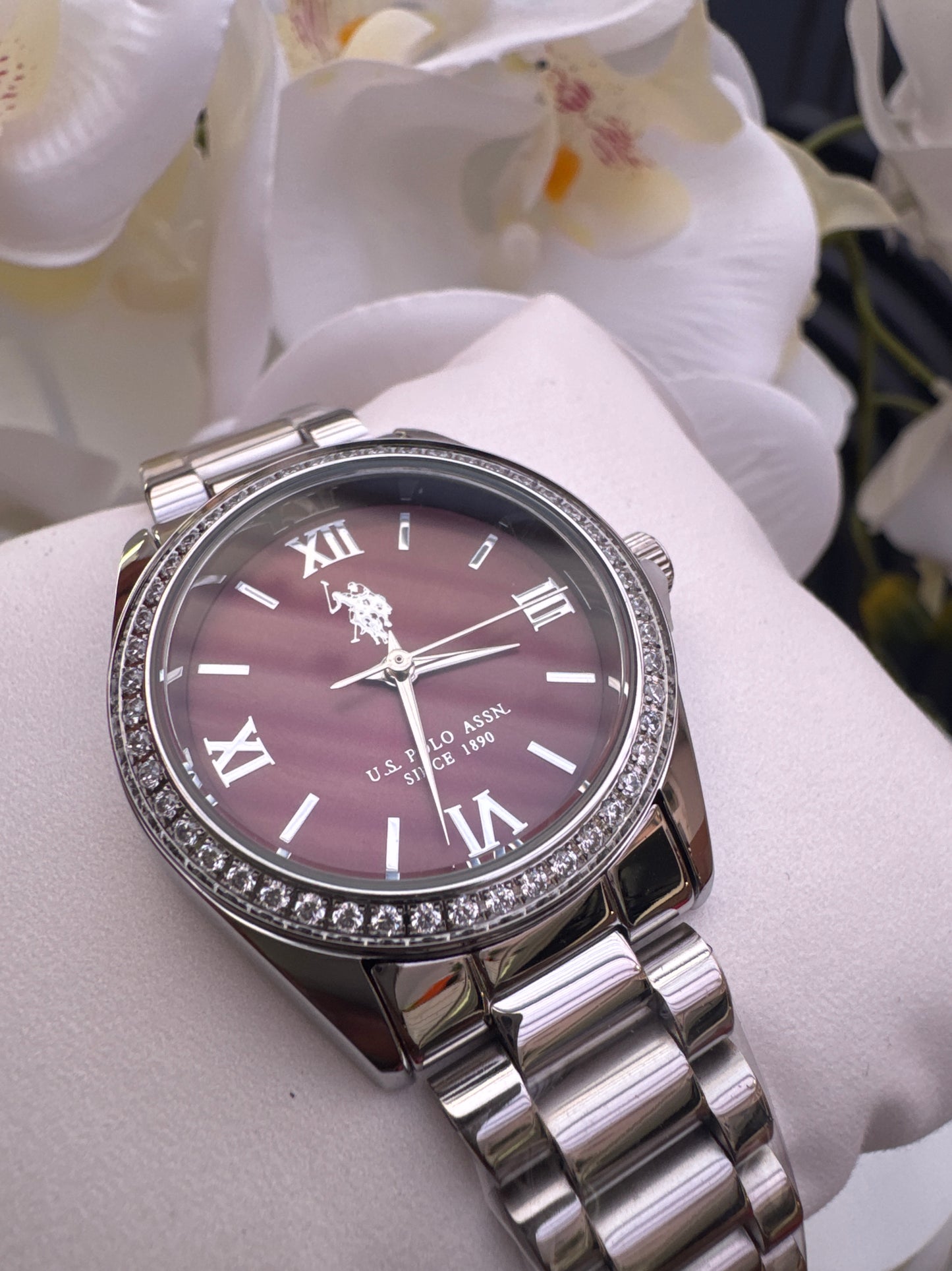 US Polo Silver Tone Watch with Chocolate Dial