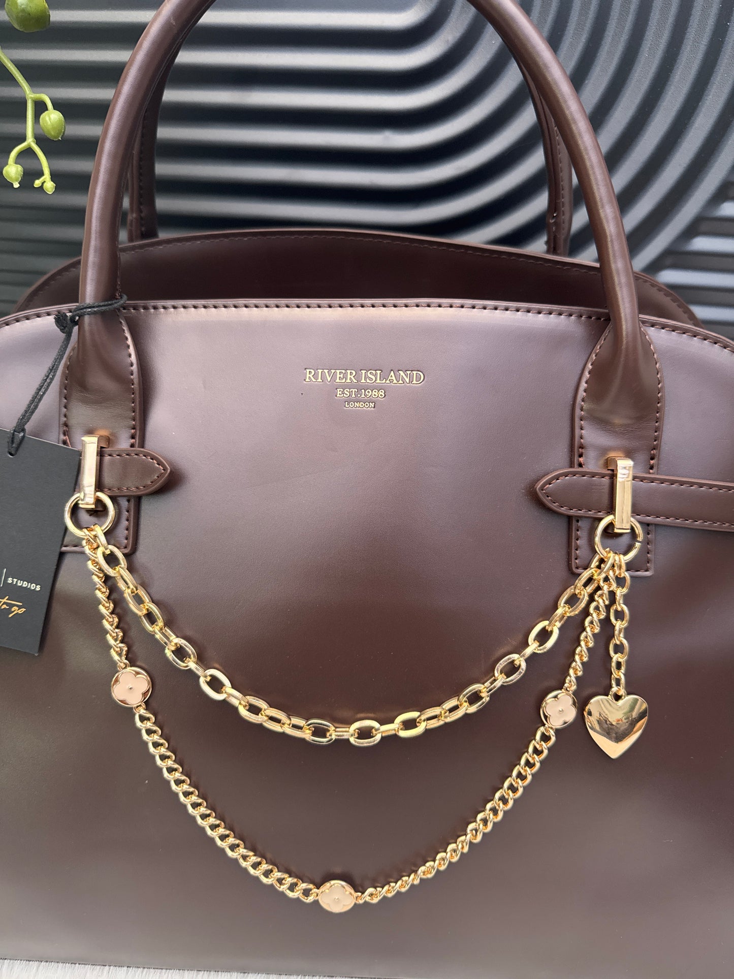 River Island Brown Charm Tote Bag