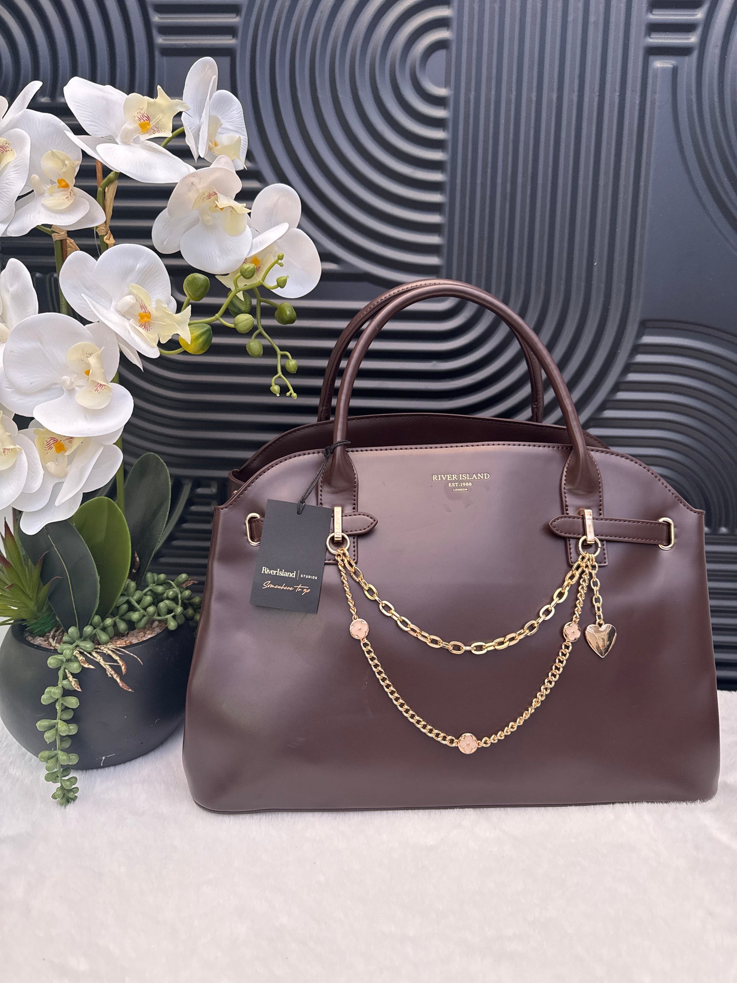 River Island Brown Charm Tote Bag