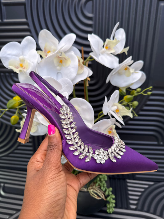Satin Sling Back Court Heel With Diamante Embellishment