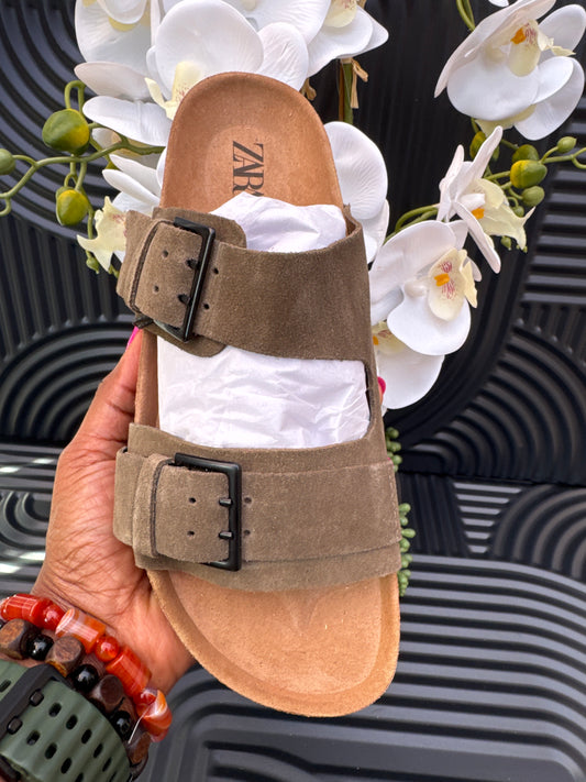 Double strap leather sandals