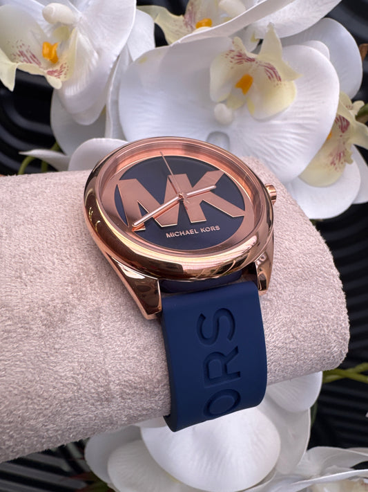 Michael Kors Rose Gold and Blue Strap Watch