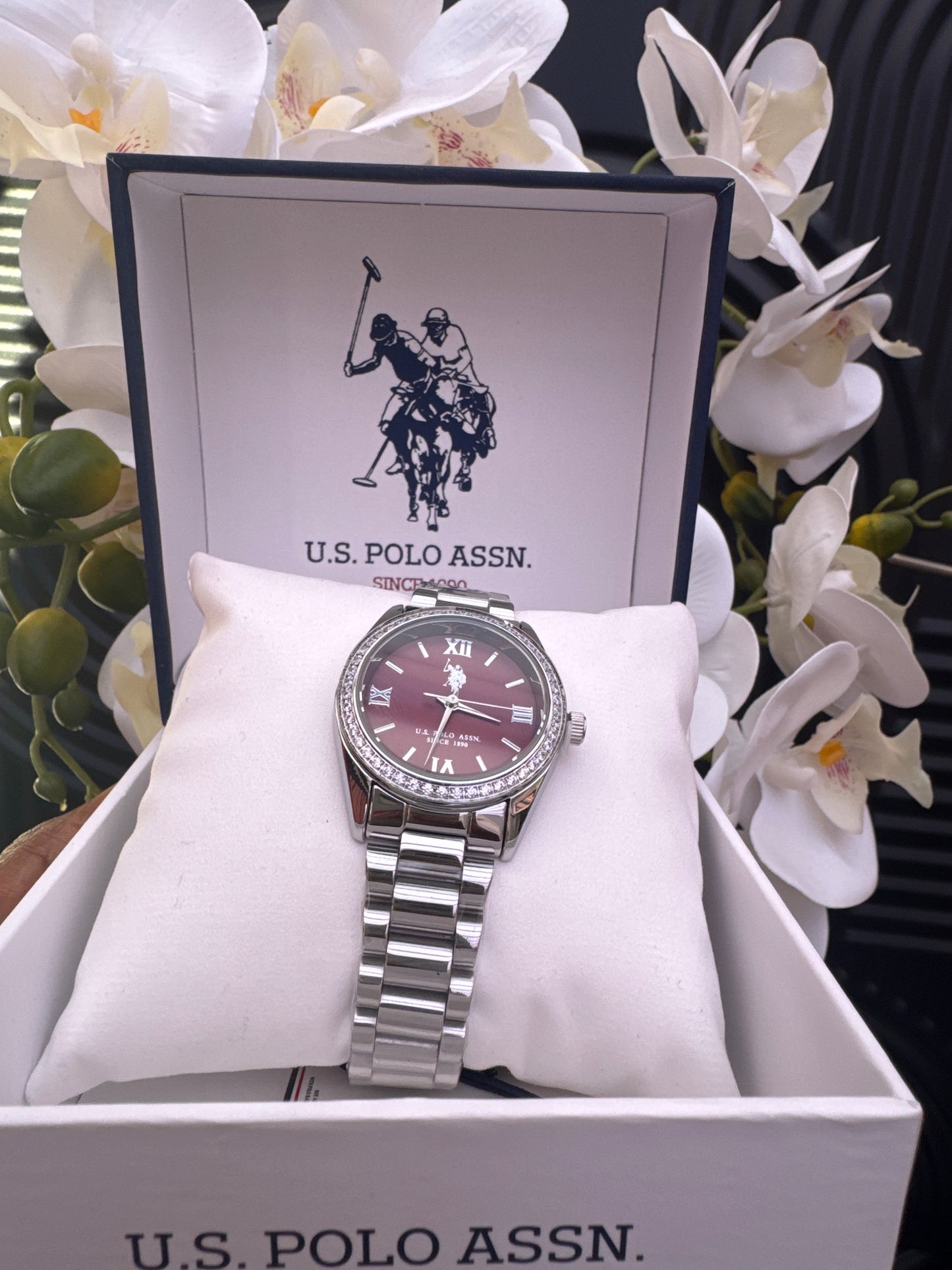 US Polo Silver Tone Watch with Chocolate Dial