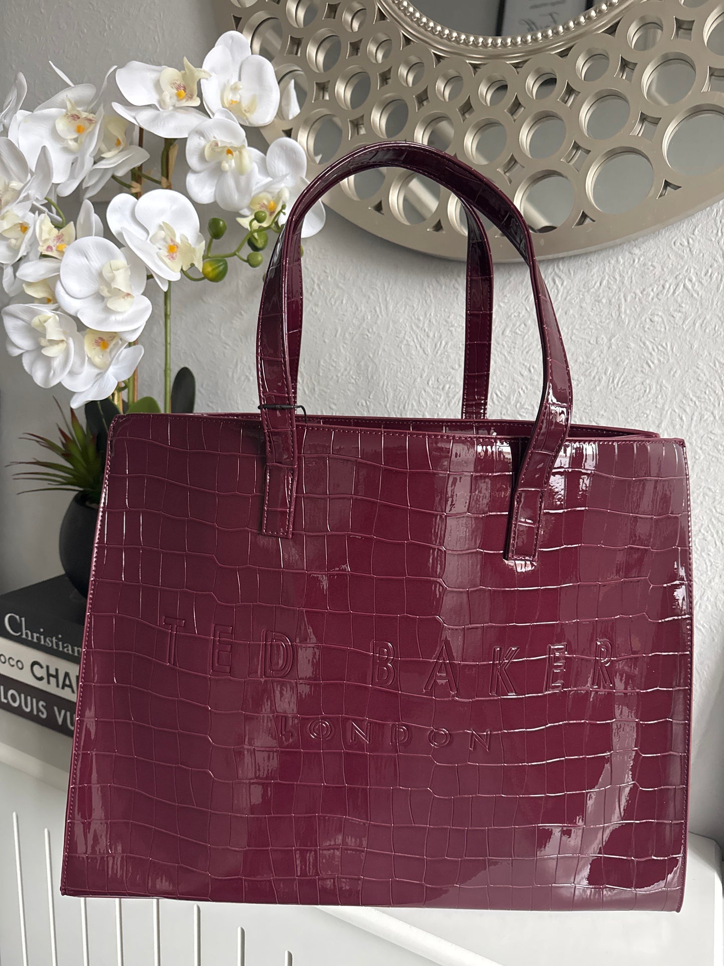 Ted Baker Burgundy Croc Effect XL Icon Bag