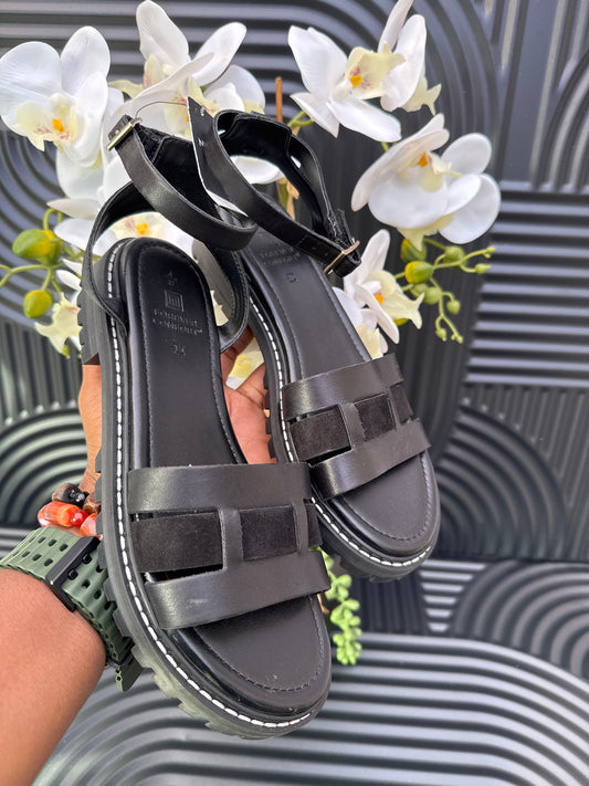 Black Leather Cleated Sandals