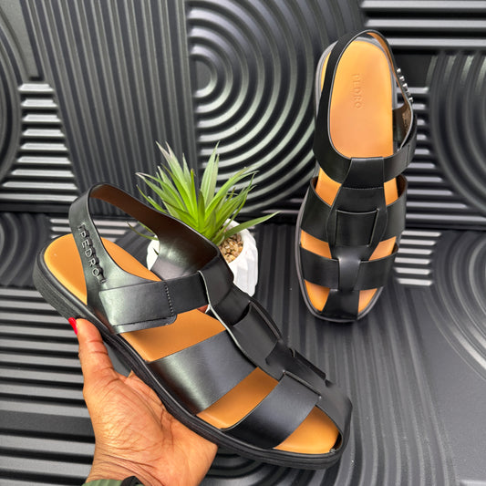 Roman Backstrap Sandals in Black