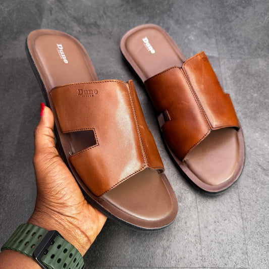 Brown Leather Flat Sandal for men