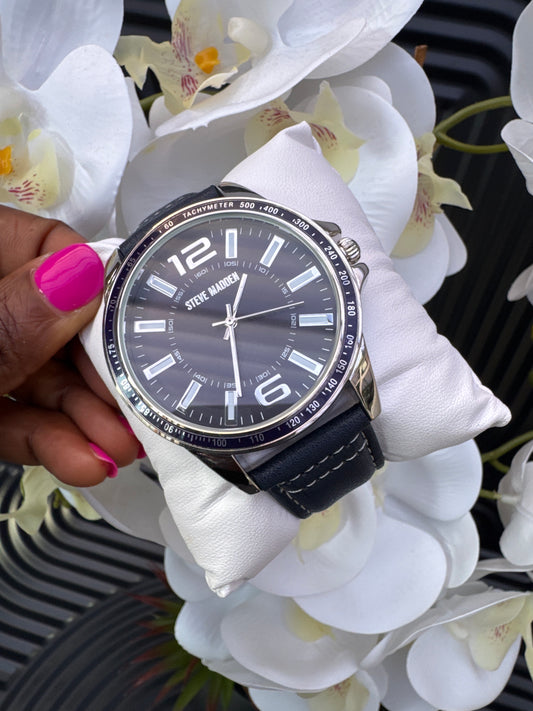 Steve Madden Navy Blue Strap Leather Watch