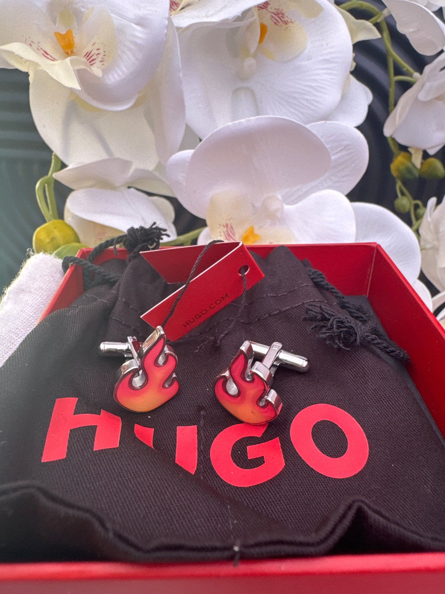 Hugo Boss Stainless Steel Flame Cufflinks