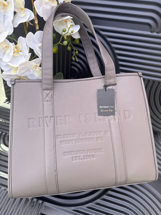 Grey Leather Embossed Shopper Bag