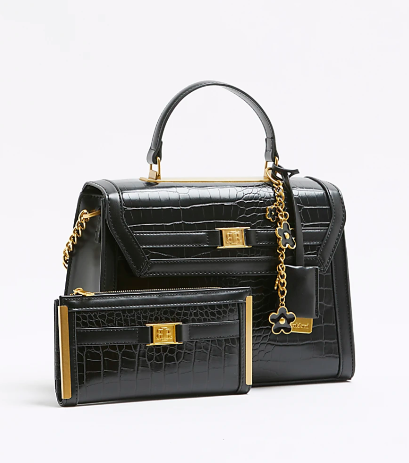 Black Cross Body Top Handle Bag and Purse Set