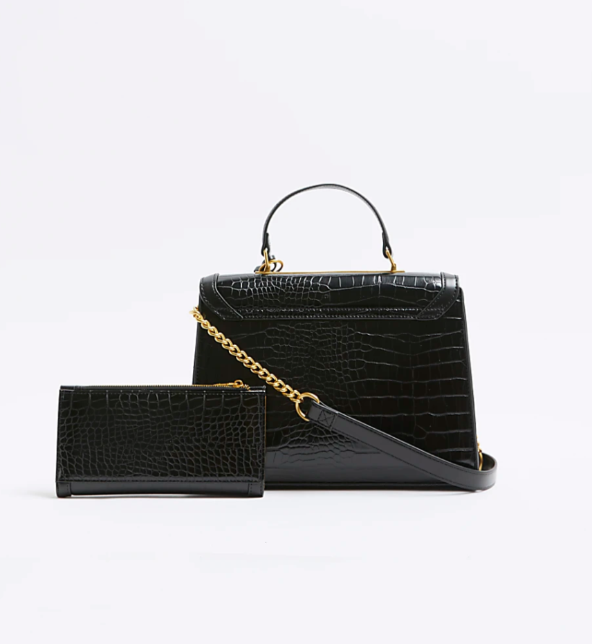 Black Cross Body Top Handle Bag and Purse Set