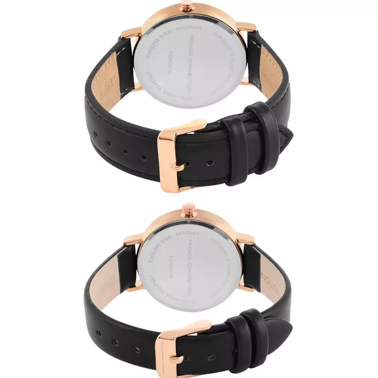 French Connection Black Dial His &amp; Hers Set