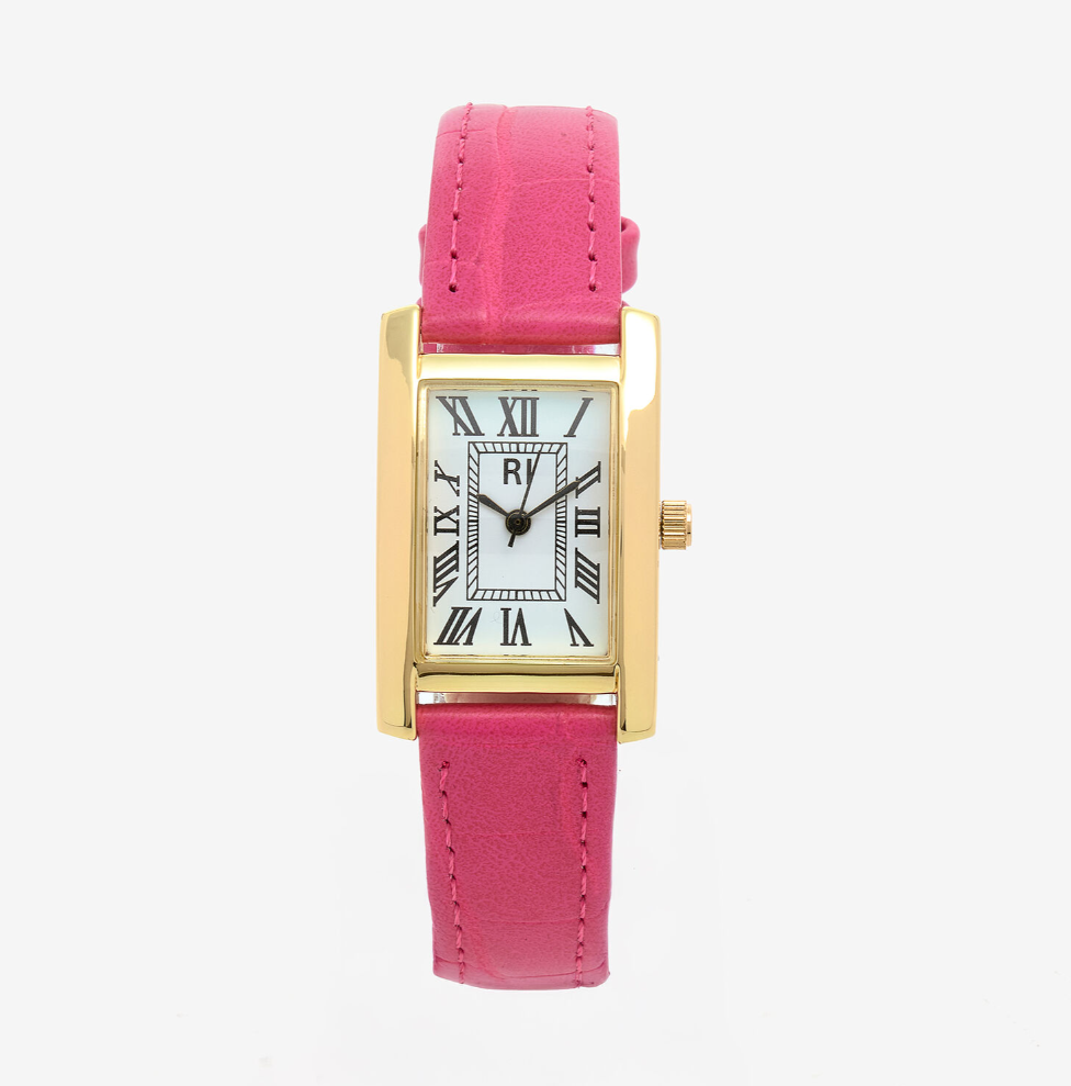 Pink  Leather Rectangular Watch