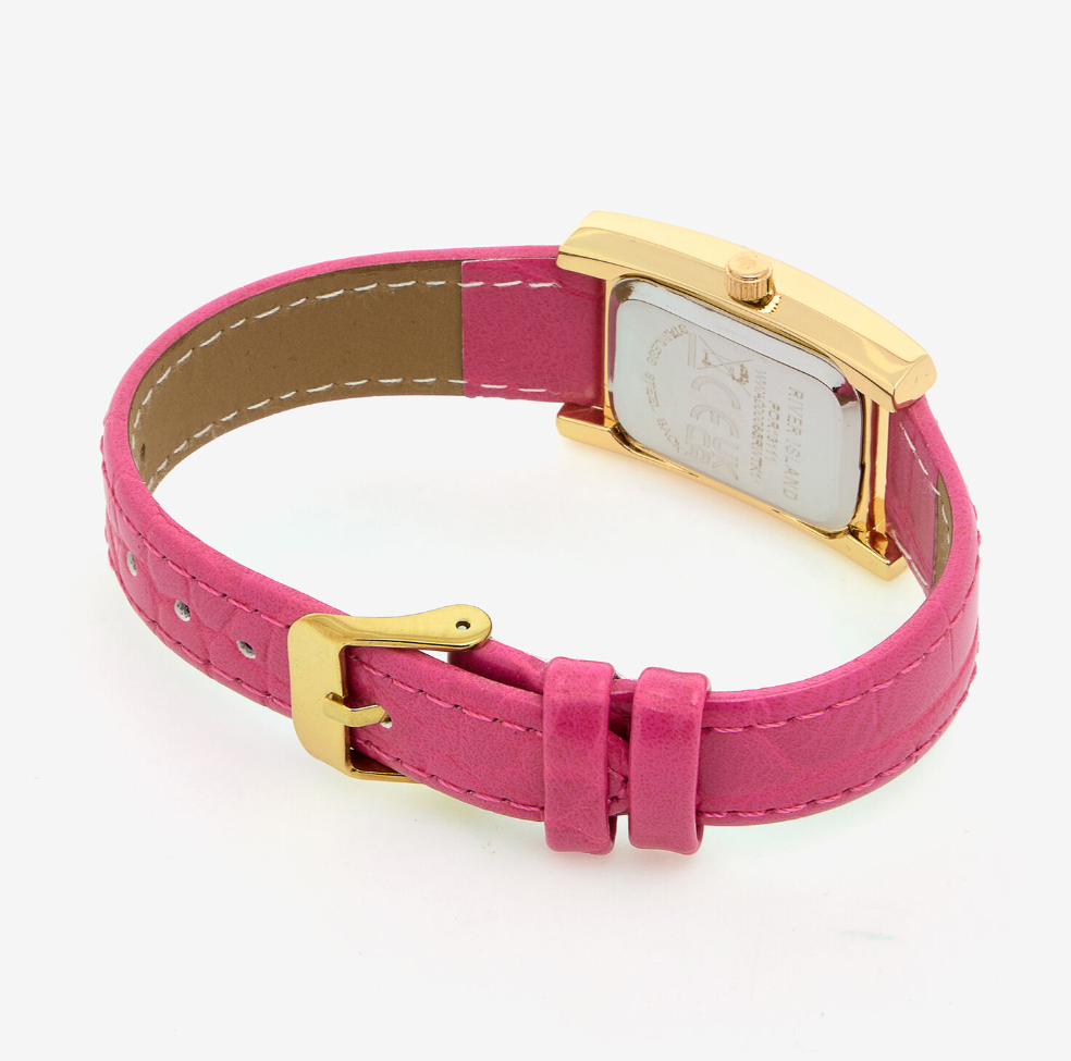 Pink  Leather Rectangular Watch