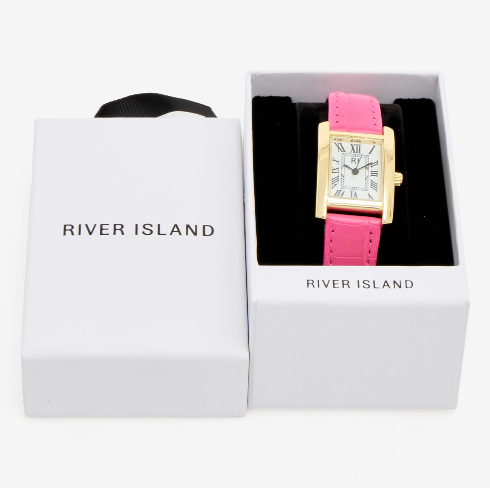 Pink  Leather Rectangular Watch