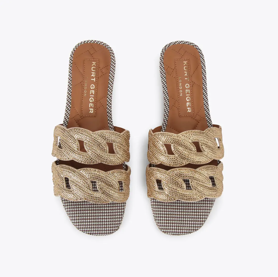 Kurt Geiger KG Crystal Gold Flat Sandal