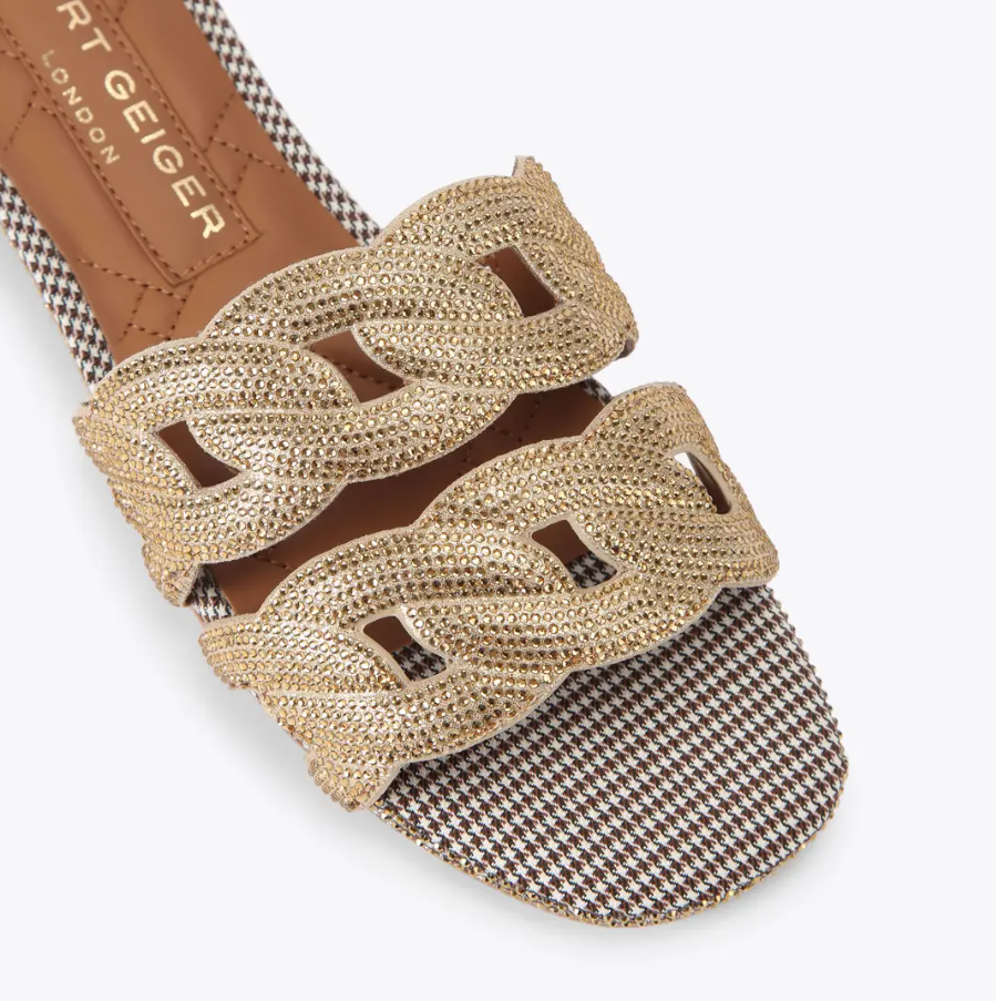 Kurt Geiger KG Crystal Gold Flat Sandal