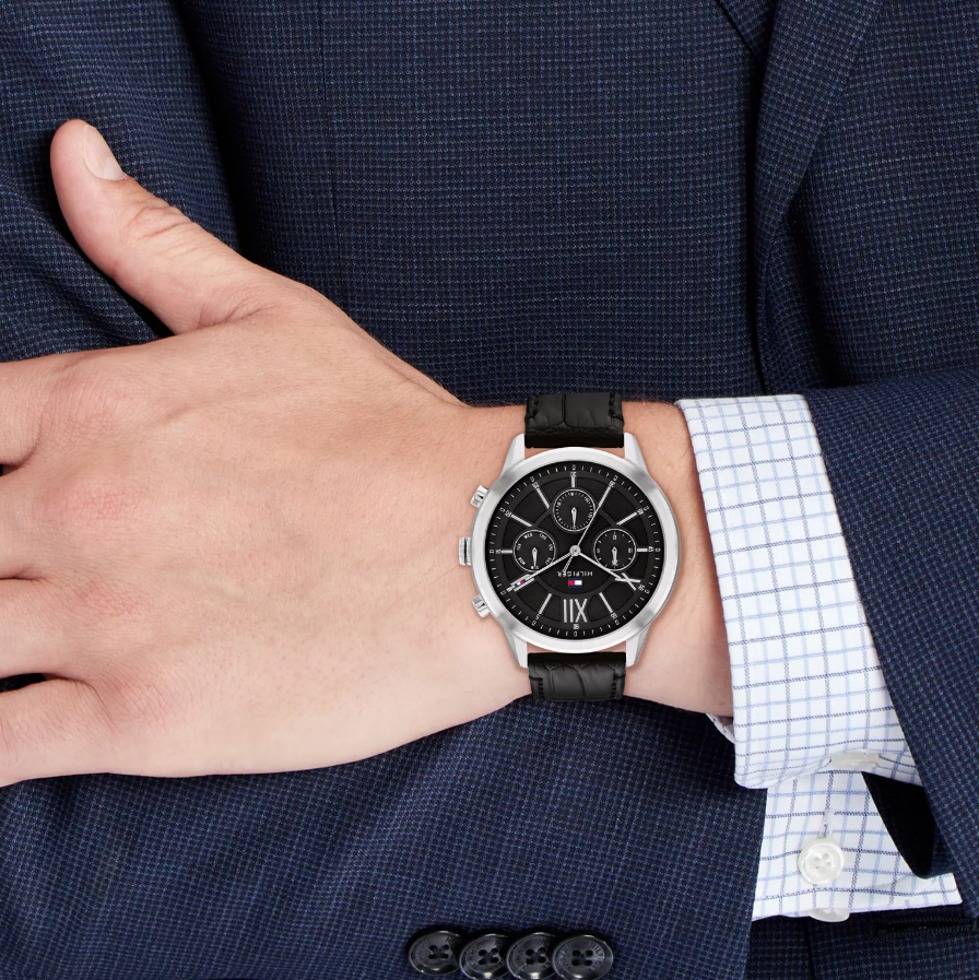 T.H Black Leather Watch for Men