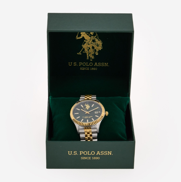 US Polo Assn Gold Tone & Green Stainless Steel Watch