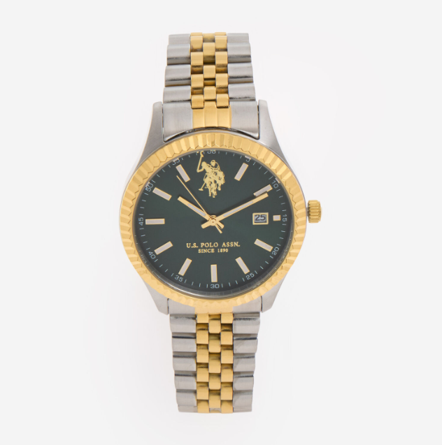 US Polo Assn Gold Tone & Green Stainless Steel Watch