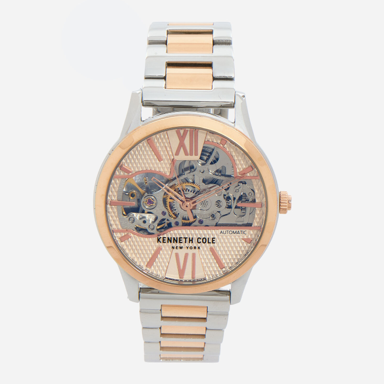 K.C Silver & Rose Gold Leather Automatic Watch
