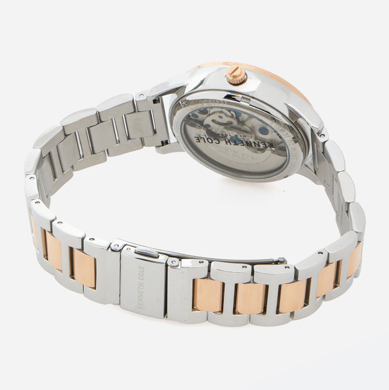 K.C Silver & Rose Gold Leather Automatic Watch
