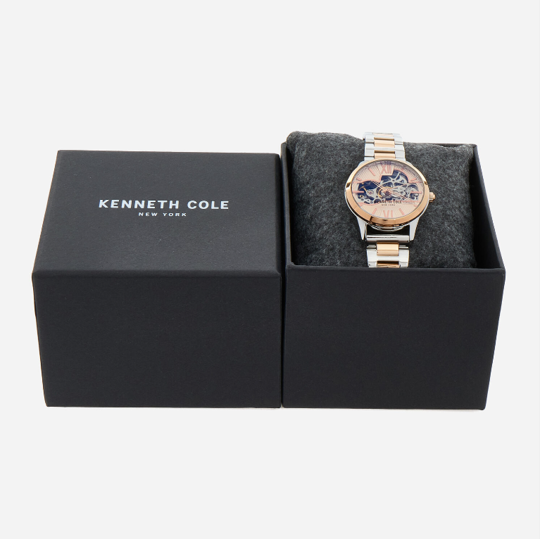 K.C Silver & Rose Gold Leather Automatic Watch