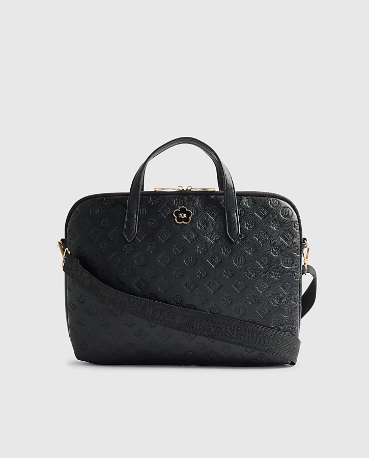 RI Black Embossed Monogram Laptop Bag