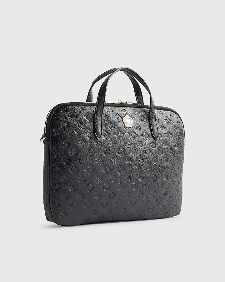 RI Black Embossed Monogram Laptop Bag