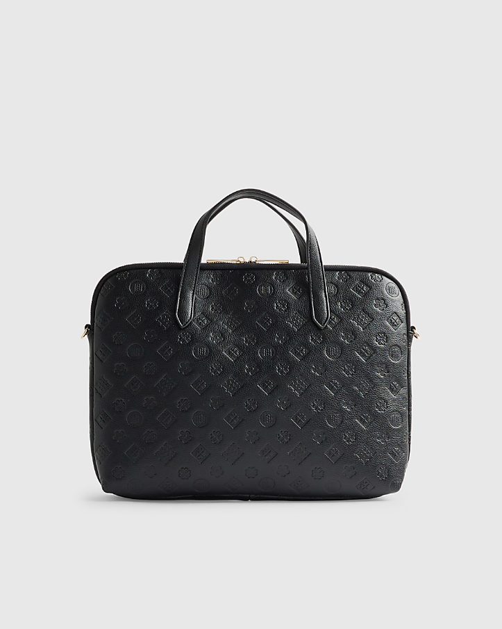 RI Black Embossed Monogram Laptop Bag